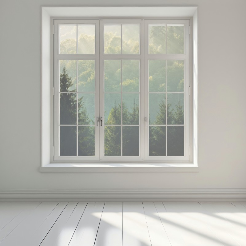 Naklejka na okno mglisty las świerkowy w Karpatach o wschodzie słońca – Wallissimo® Naklejka na okno mglisty las świerkowy w Karpatach o wschodzie słońca – Wallissimo®