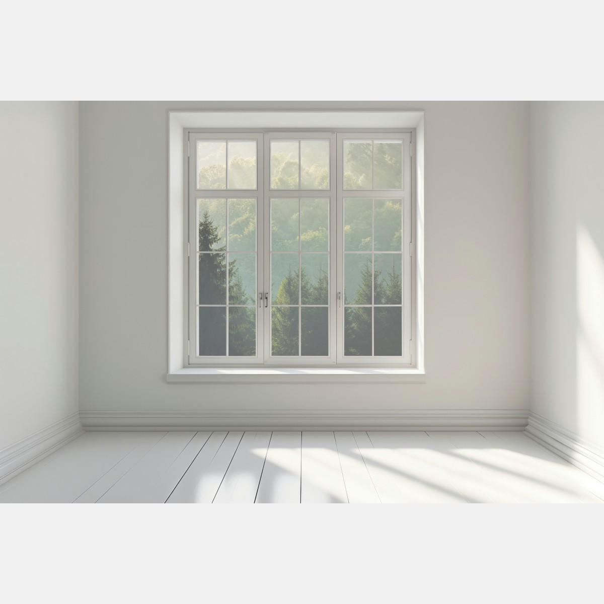 Naklejka na okno mglisty las świerkowy w Karpatach o wschodzie słońca – Wallissimo® Naklejka na okno mglisty las świerkowy w Karpatach o wschodzie słońca – Wallissimo®