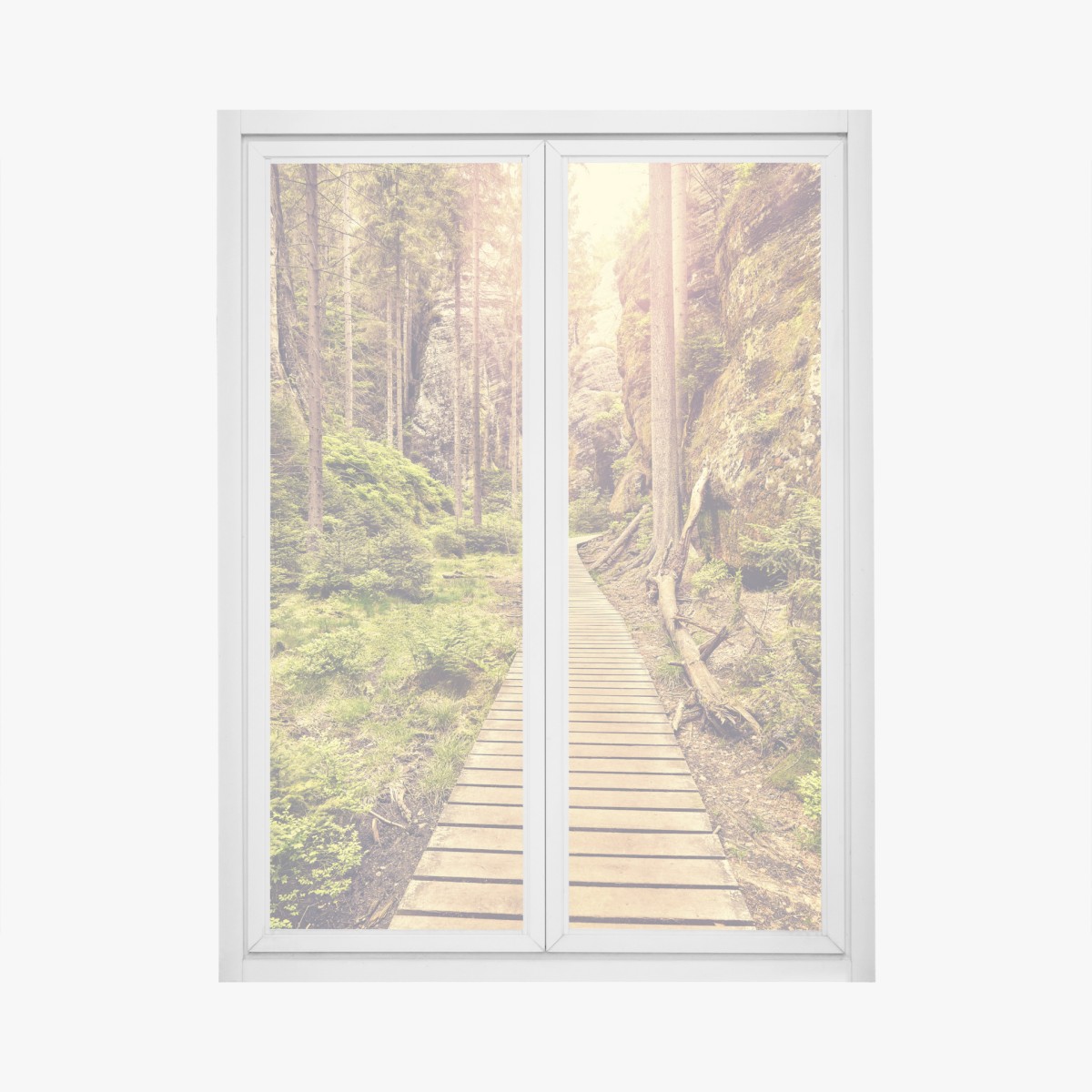 Window decal sunlit wooden path in Adrspach Teplice