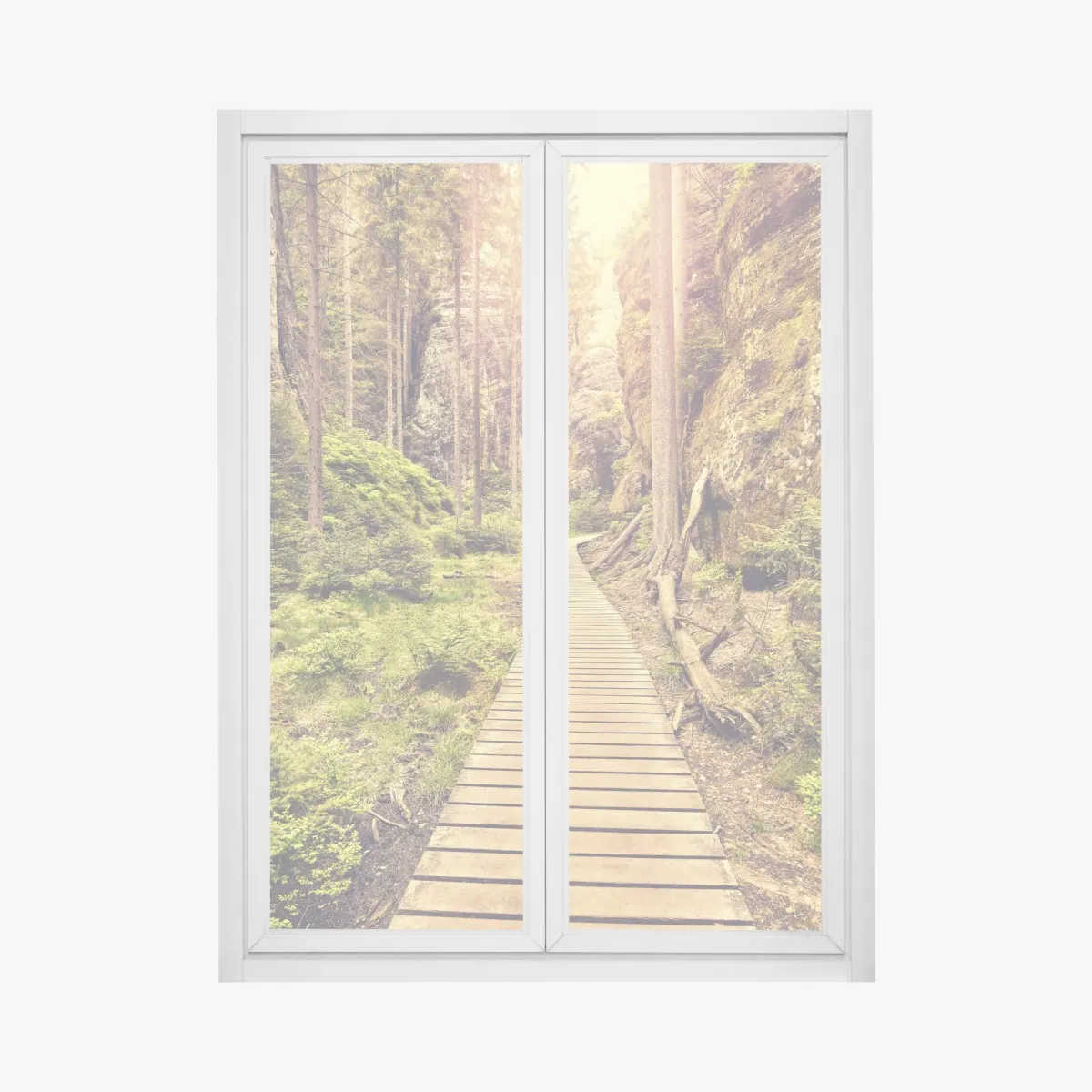 Naklejka na okno słoneczna drewniana kładka w Adrspach Teplice – Wallissimo® Naklejka na okno słoneczna drewniana kładka w Adrspach Teplice – Wallissimo®