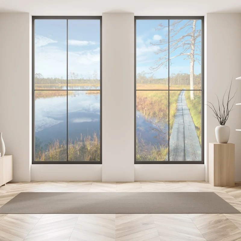 Naklejka na okno wschód słońca nad zielonymi pagórkami – Wallissimo®