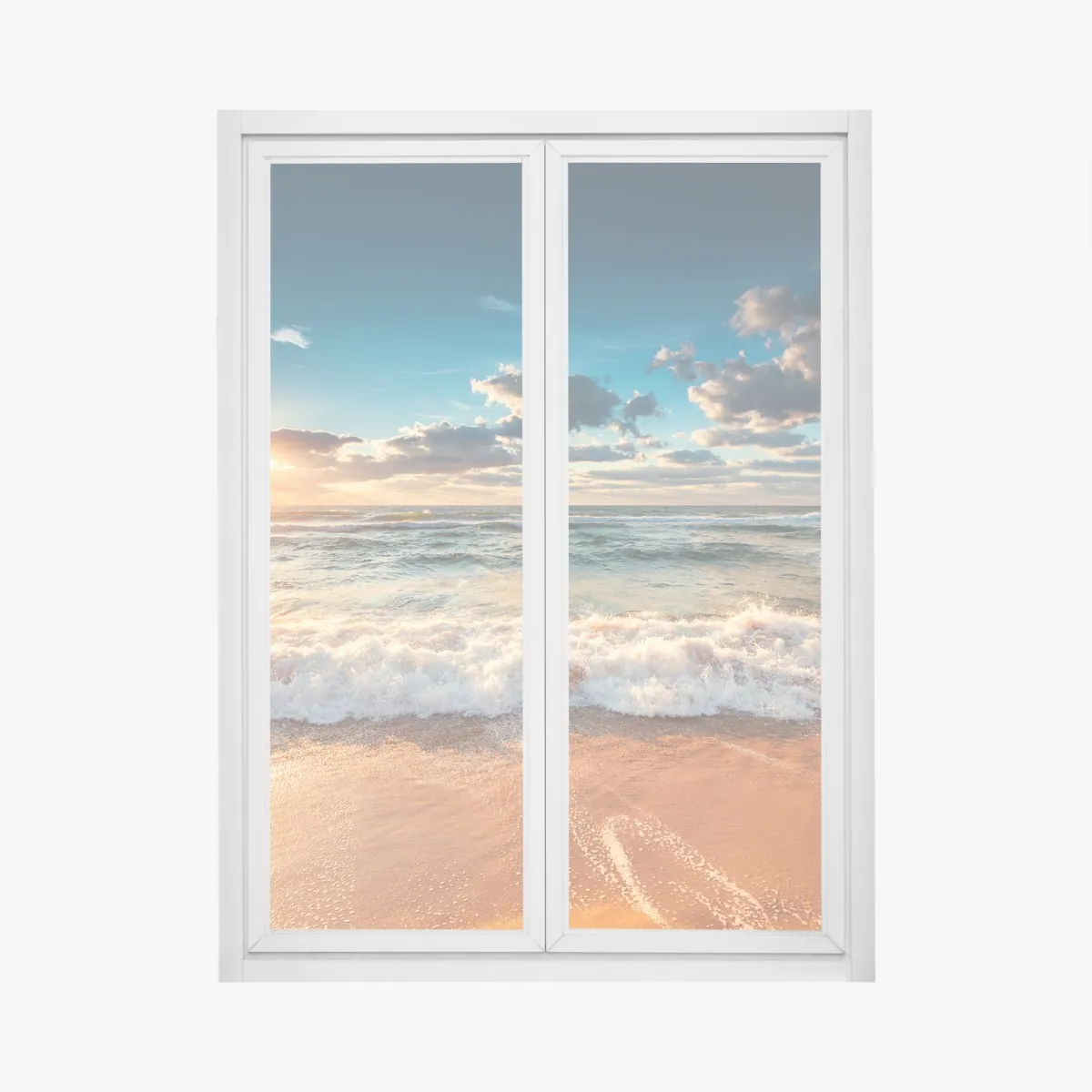 Naklejka na okno złoty wschód słońca nad brzegiem morza – Wallissimo® Naklejka na okno złoty wschód słońca nad brzegiem morza – Wallissimo®