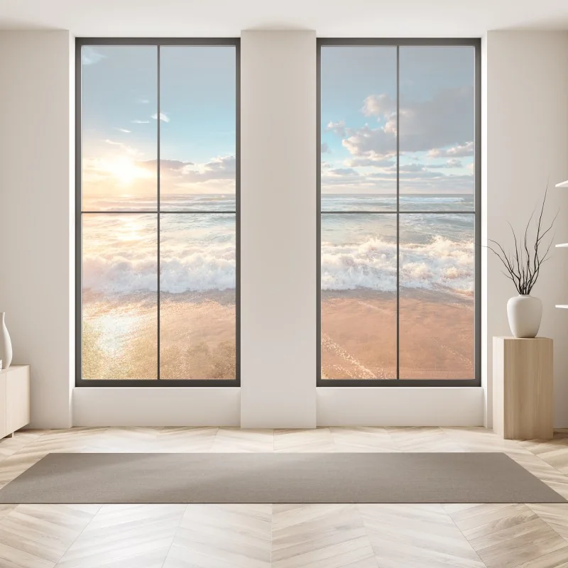 Naklejka na okno wschód słońca nad polami lawendy – Wallissimo®