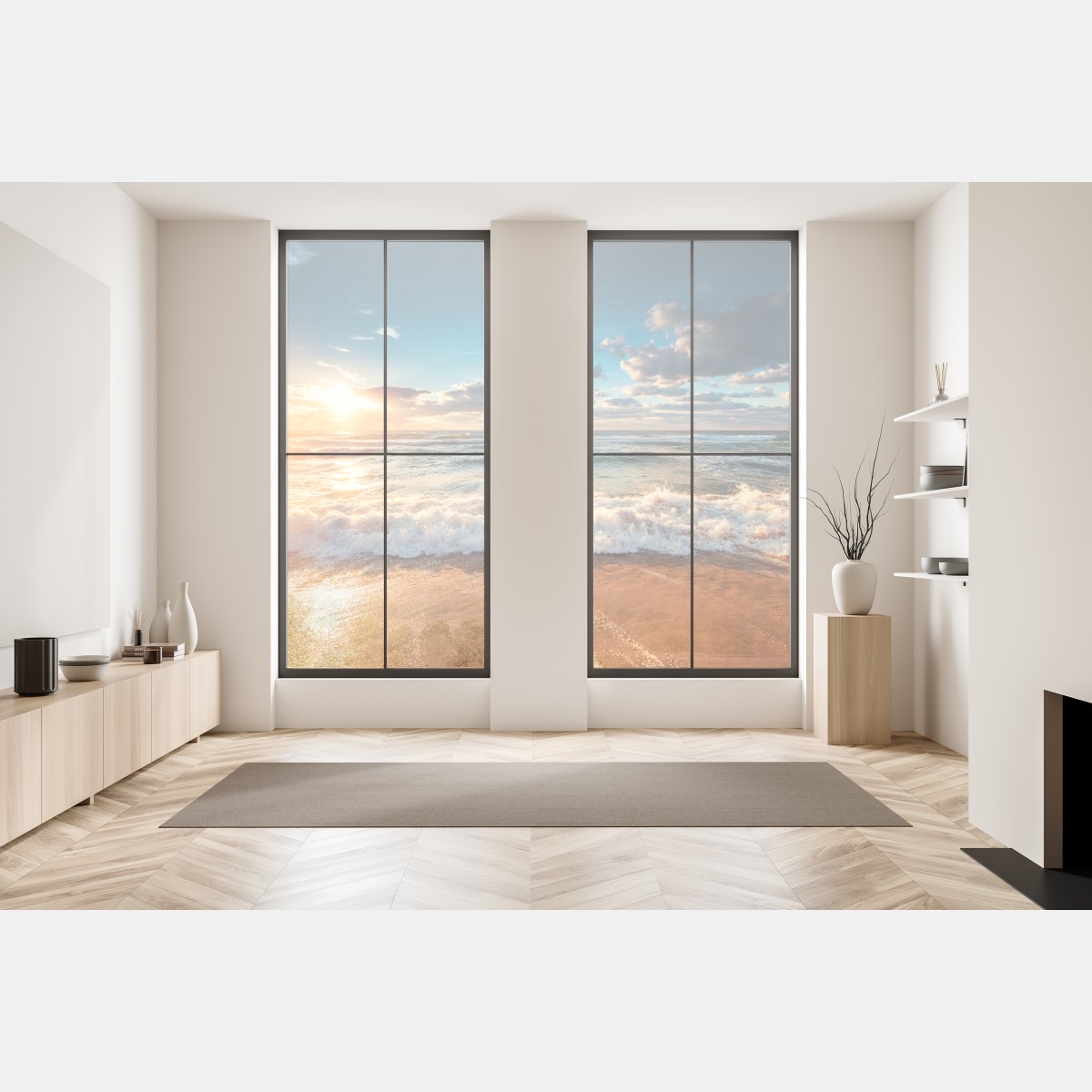 Naklejka na okno złoty wschód słońca nad brzegiem morza – Wallissimo® Naklejka na okno złoty wschód słońca nad brzegiem morza – Wallissimo®