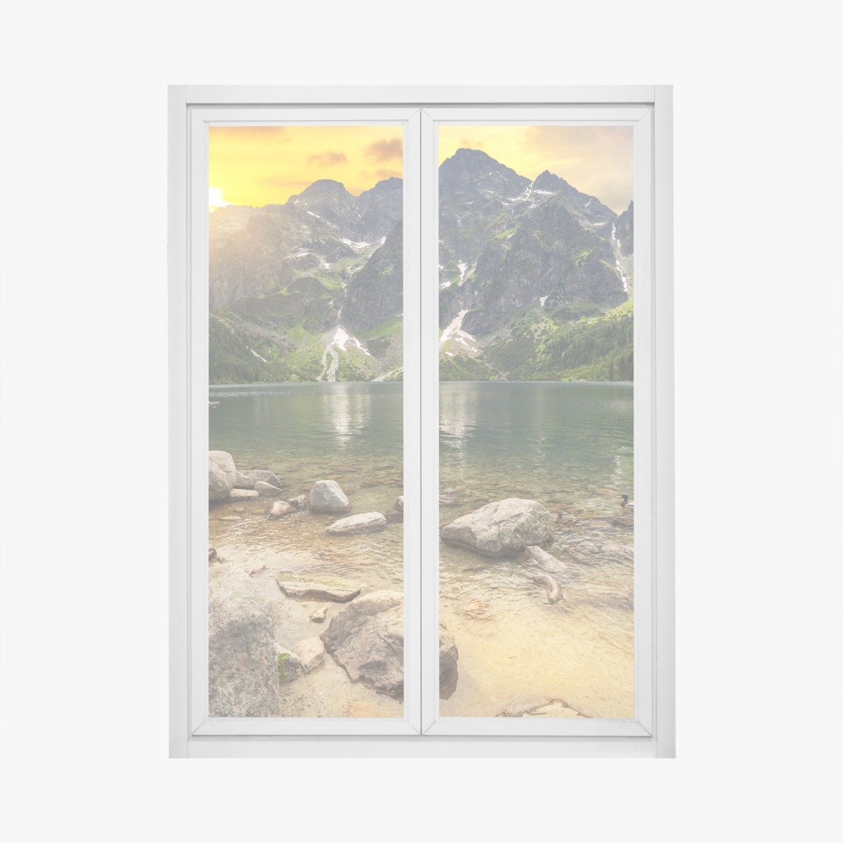 Window decal sunset over Eye of the Sea, Tatra Mountains, Poland