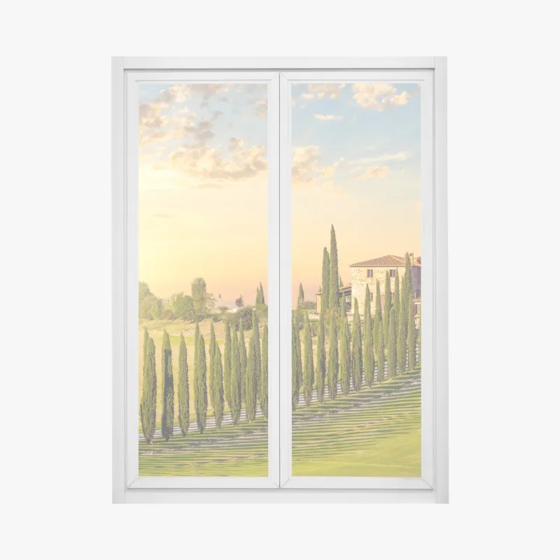 Naklejka na okno Toskania zachód słońca aleja cyprysów