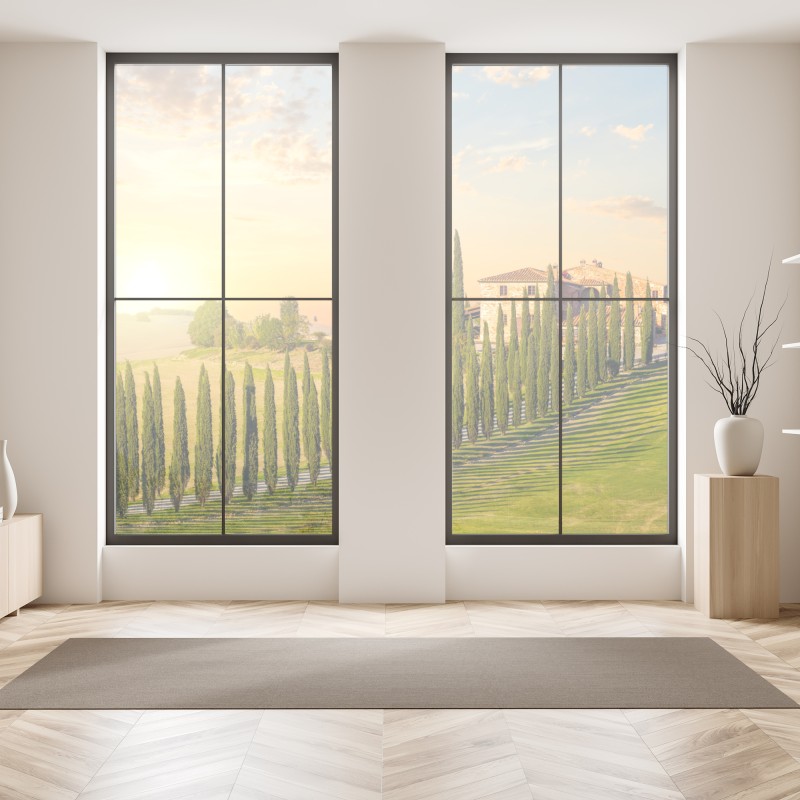 Naklejka na okno Toskania zachód słońca aleja cyprysów – Wallissimo® Naklejka na okno Toskania zachód słońca aleja cyprysów – Wallissimo®
