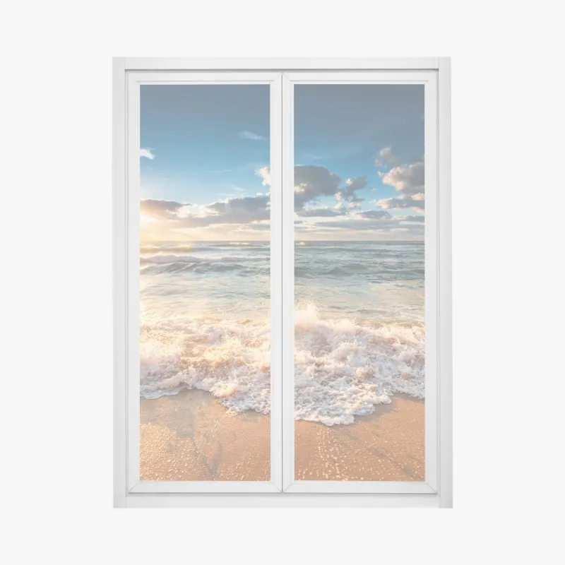 Naklejka na okno złoty wschód słońca nad morzem