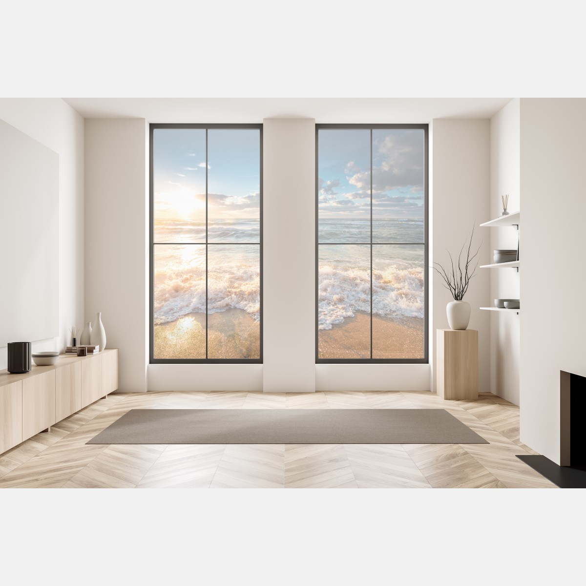 Naklejka na okno złoty wschód słońca nad morzem – Wallissimo® Naklejka na okno złoty wschód słońca nad morzem – Wallissimo®