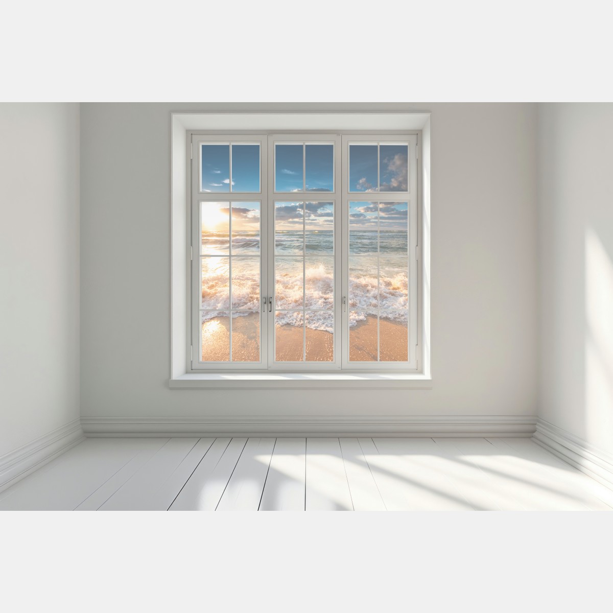 Naklejka na okno złoty wschód słońca nad morzem – Wallissimo® Naklejka na okno złoty wschód słońca nad morzem – Wallissimo®