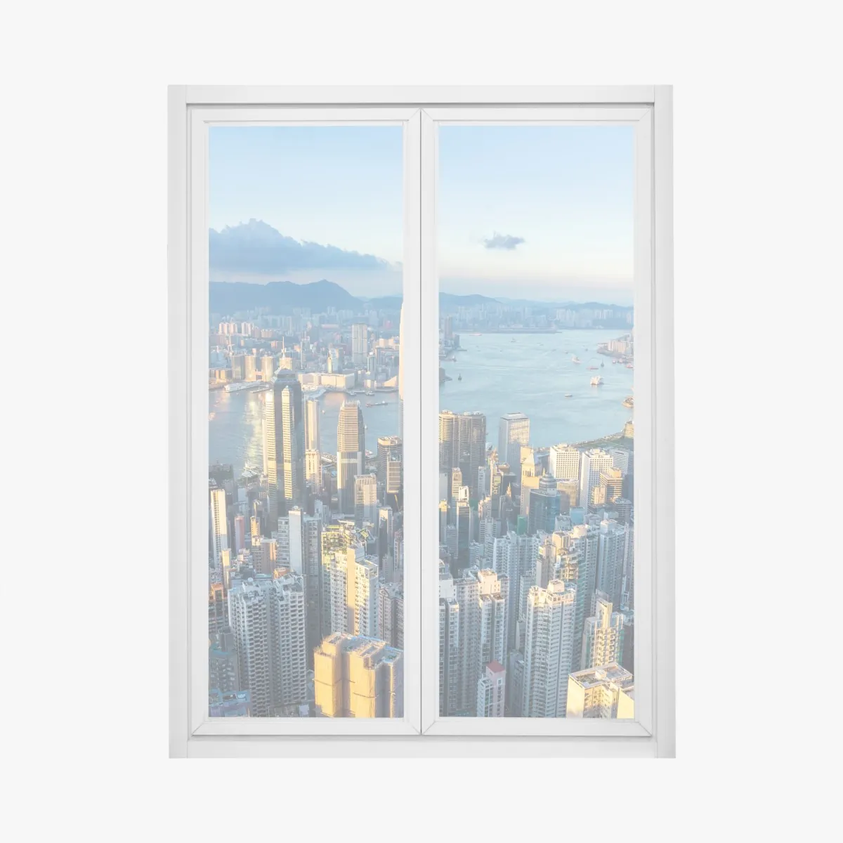 Naklejka na okno panorama Hongkongu o zachodzie słońca – Wallissimo® Naklejka na okno panorama Hongkongu o zachodzie słońca – Wallissimo®