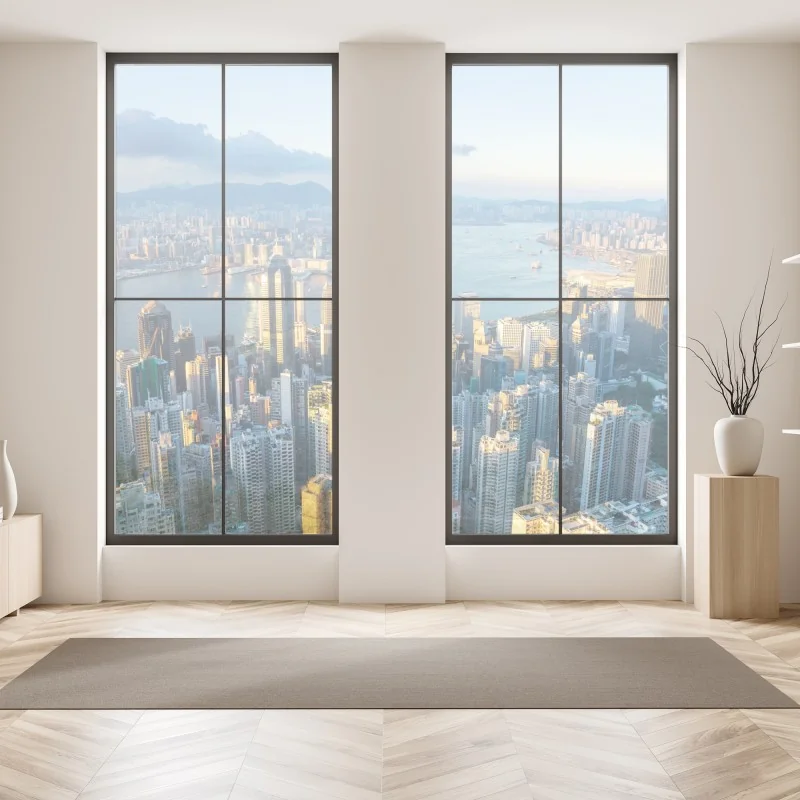 Naklejka na okno panorama Hongkongu o zachodzie słońca – Wallissimo® Naklejka na okno panorama Hongkongu o zachodzie słońca – Wallissimo®