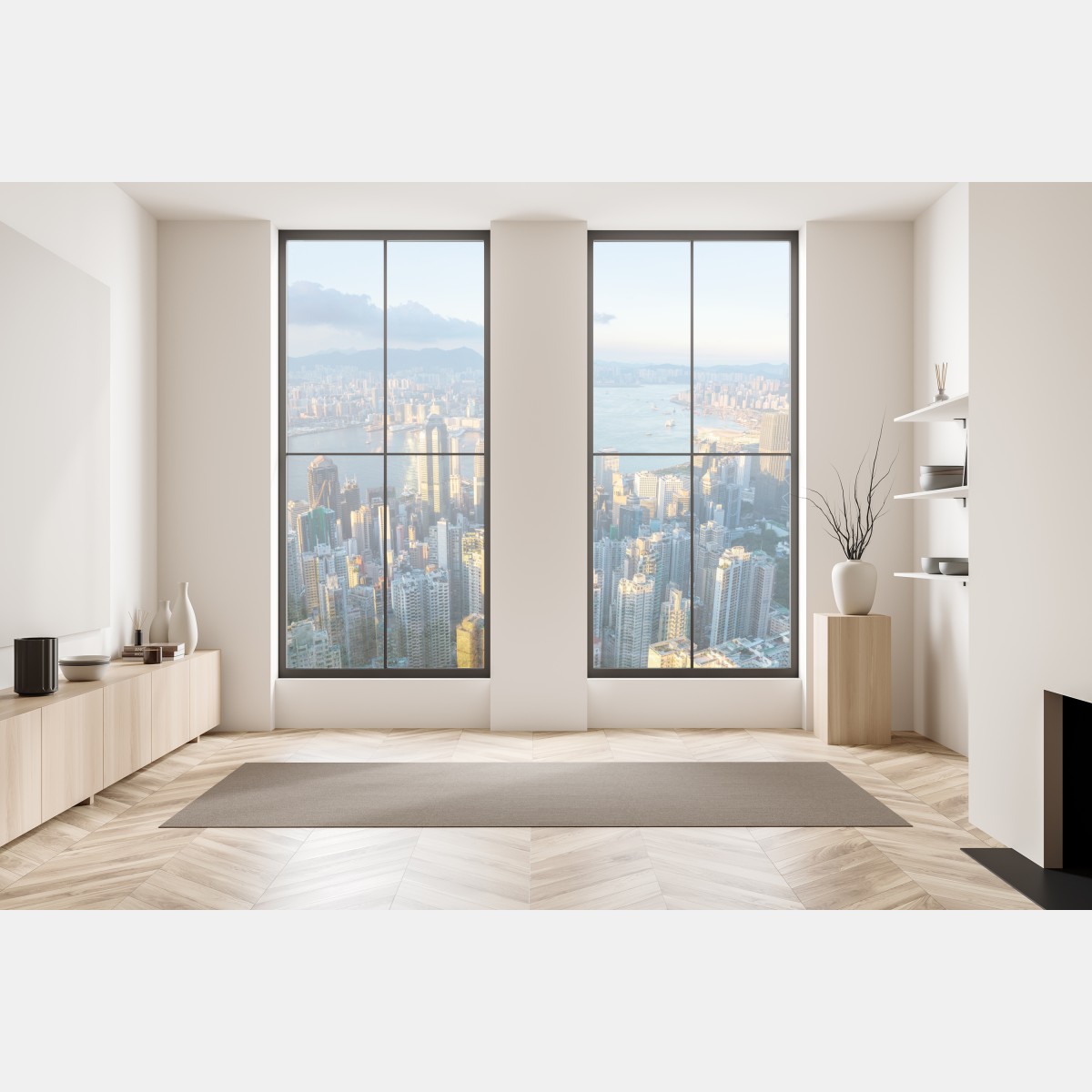 Naklejka na okno panorama Hongkongu o zachodzie słońca – Wallissimo® Naklejka na okno panorama Hongkongu o zachodzie słońca – Wallissimo®