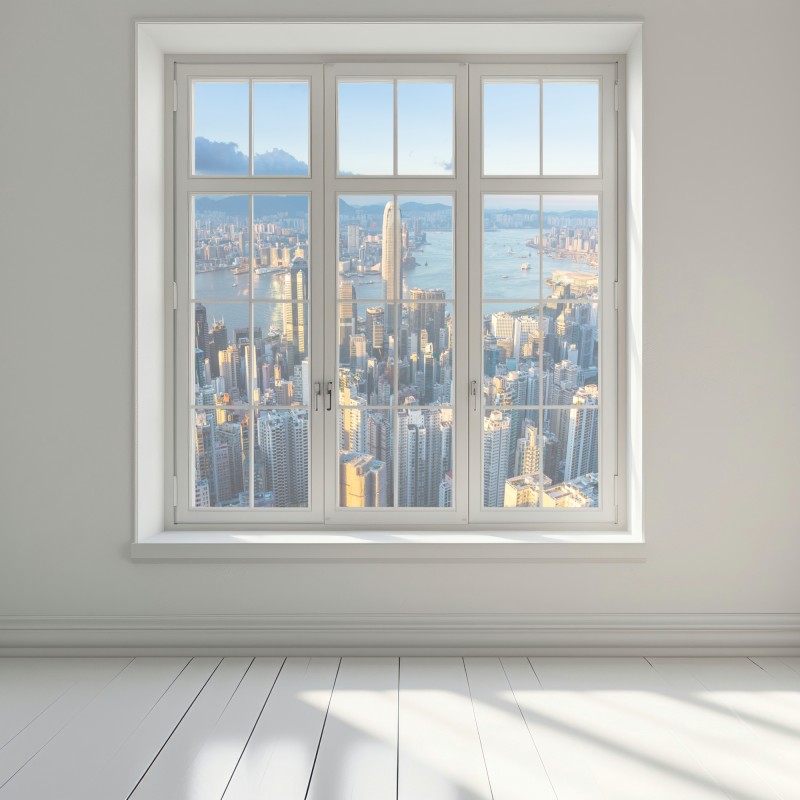 Naklejka na okno panorama Hongkongu o zachodzie słońca – Wallissimo® Naklejka na okno panorama Hongkongu o zachodzie słońca – Wallissimo®