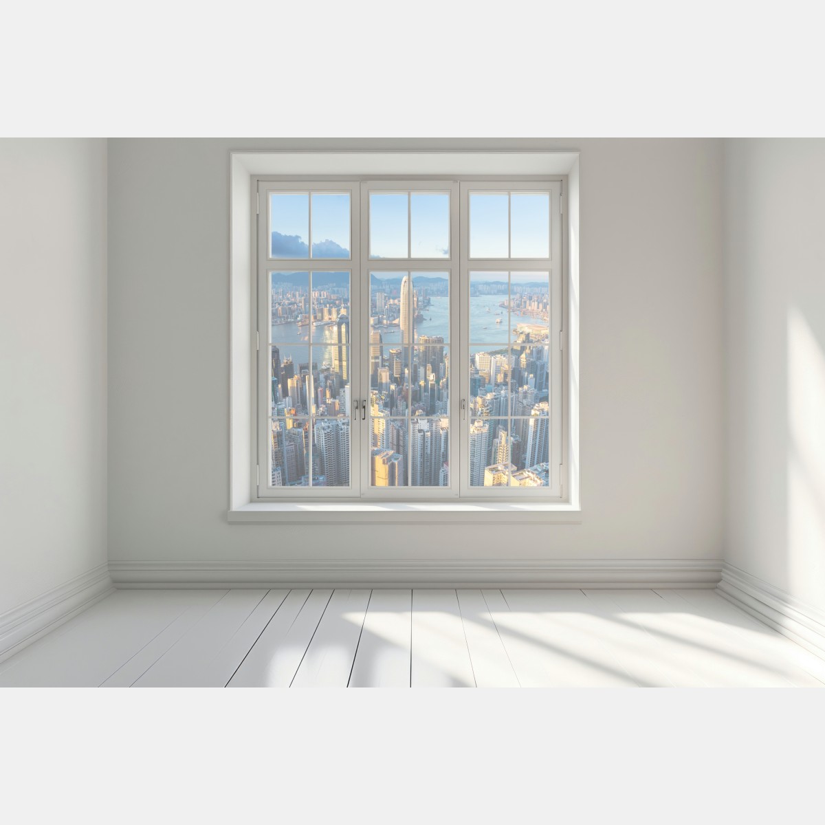 Naklejka na okno panorama Hongkongu o zachodzie słońca – Wallissimo® Naklejka na okno panorama Hongkongu o zachodzie słońca – Wallissimo®