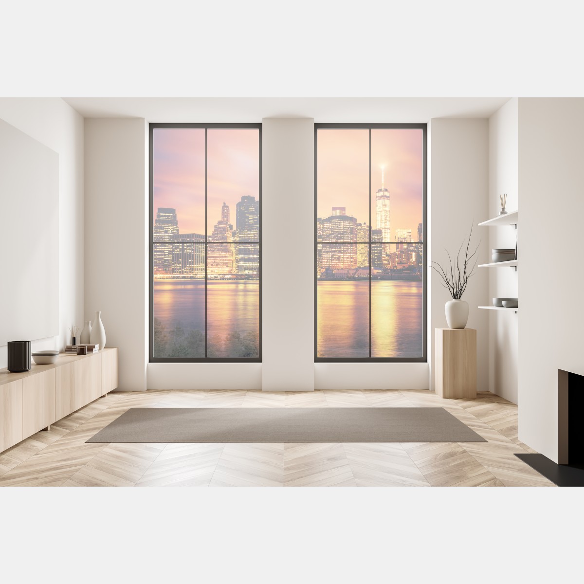 Naklejka na okno Nowy Jork panorama o zachodzie słońca – Wallissimo® Naklejka na okno Nowy Jork panorama o zachodzie słońca – Wallissimo®