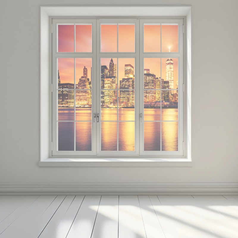 Naklejka na okno Nowy Jork panorama o zachodzie słońca – Wallissimo® Naklejka na okno Nowy Jork panorama o zachodzie słońca – Wallissimo®