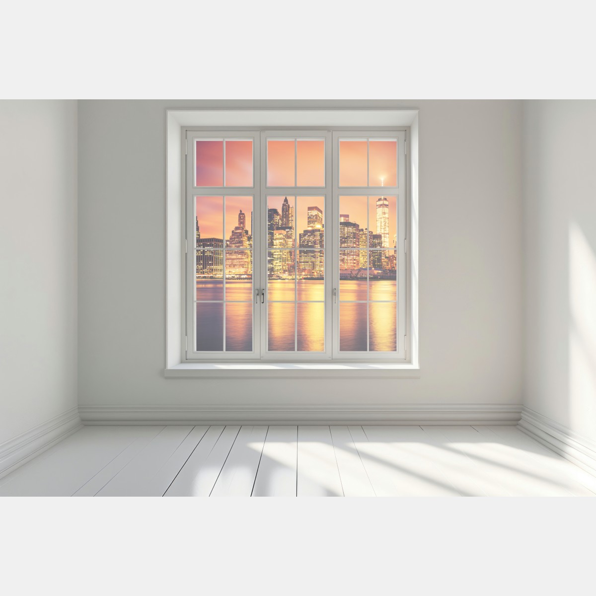 Naklejka na okno Nowy Jork panorama o zachodzie słońca – Wallissimo® Naklejka na okno Nowy Jork panorama o zachodzie słońca – Wallissimo®
