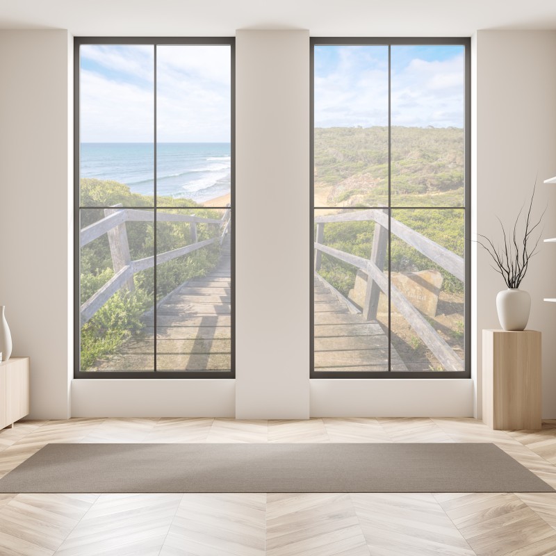 Naklejka na okno drewniany pomost nad spokojnym jeziorem – Wallissimo®