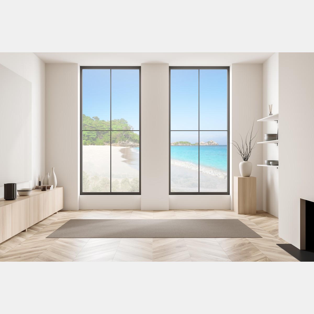 Naklejka na okno tropikalna plaża z białym piaskiem – Wallissimo® Naklejka na okno tropikalna plaża z białym piaskiem – Wallissimo®