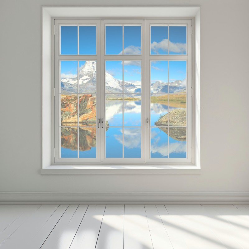 Naklejka na okno odbicie Matterhornu nad alpejskim jeziorem – Wallissimo® Naklejka na okno odbicie Matterhornu nad alpejskim jeziorem – Wallissimo®