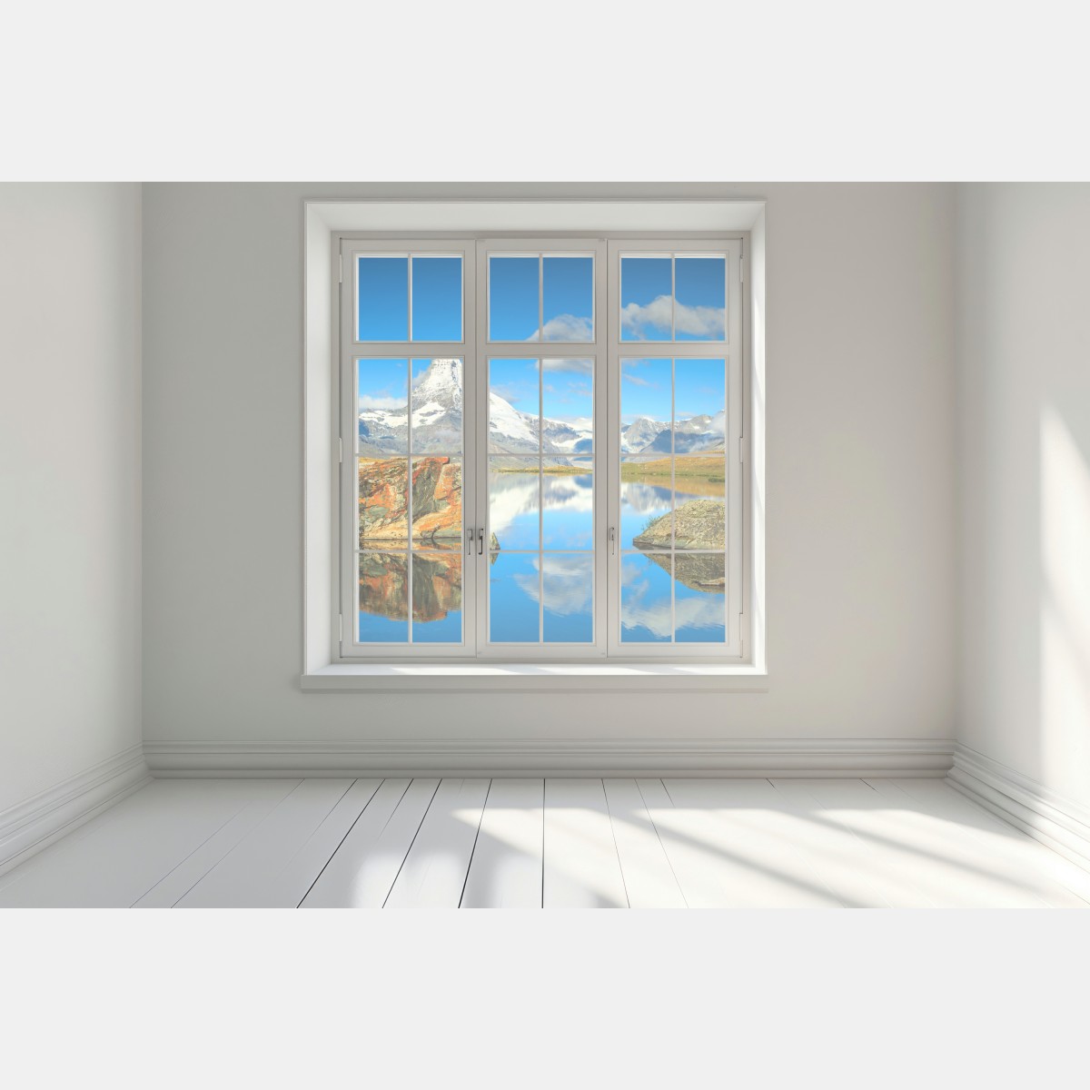 Naklejka na okno odbicie Matterhornu nad alpejskim jeziorem – Wallissimo® Naklejka na okno odbicie Matterhornu nad alpejskim jeziorem – Wallissimo®