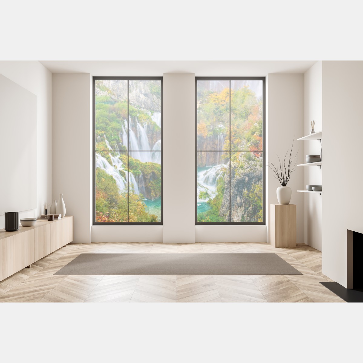 Naklejka na okno turkusowy wodospad jesienią – Wallissimo® Naklejka na okno turkusowy wodospad jesienią – Wallissimo®