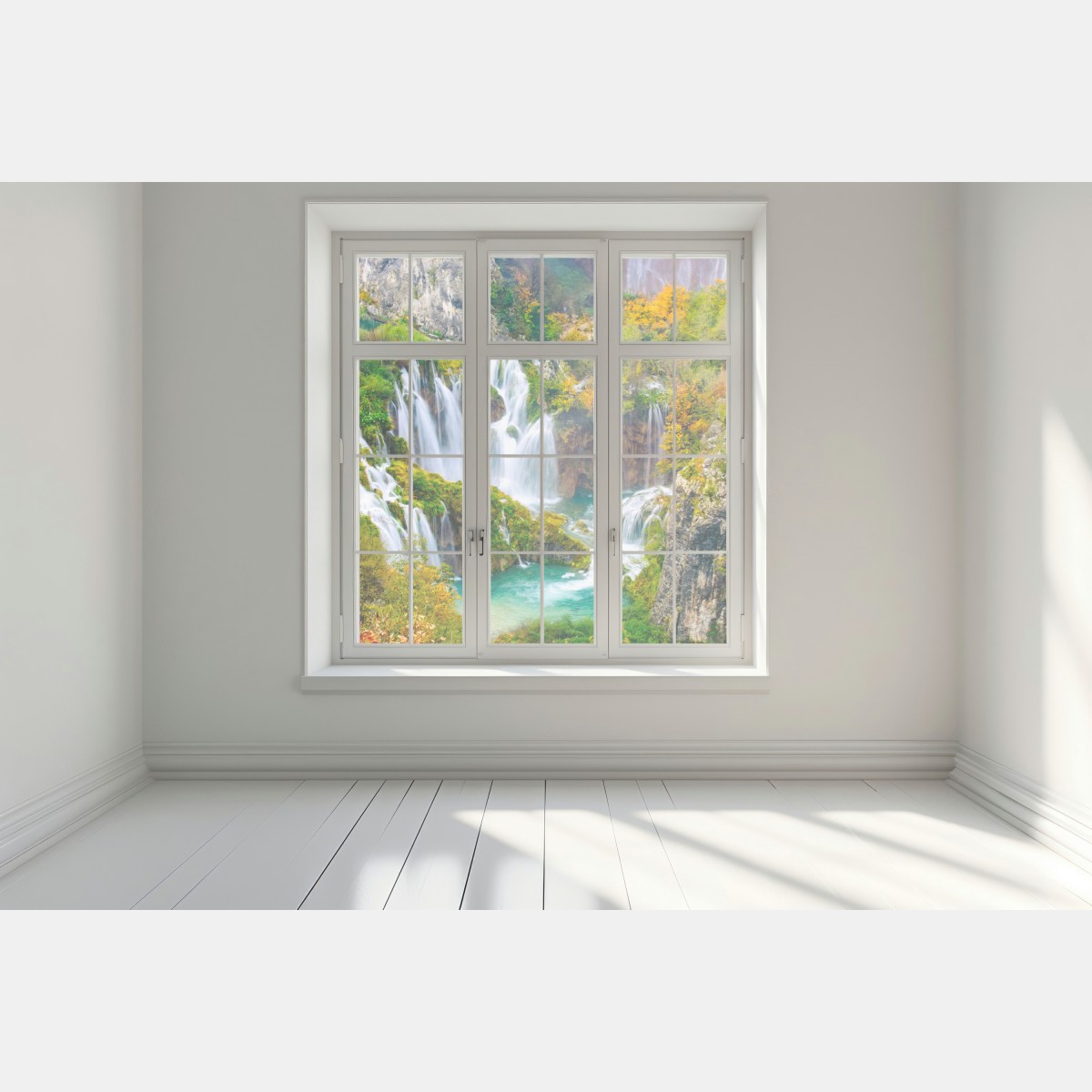 Naklejka na okno turkusowy wodospad jesienią – Wallissimo® Naklejka na okno turkusowy wodospad jesienią – Wallissimo®