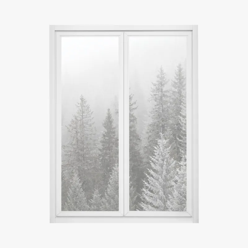 Naklejka na okno mglisty zimowy las w Karpatach