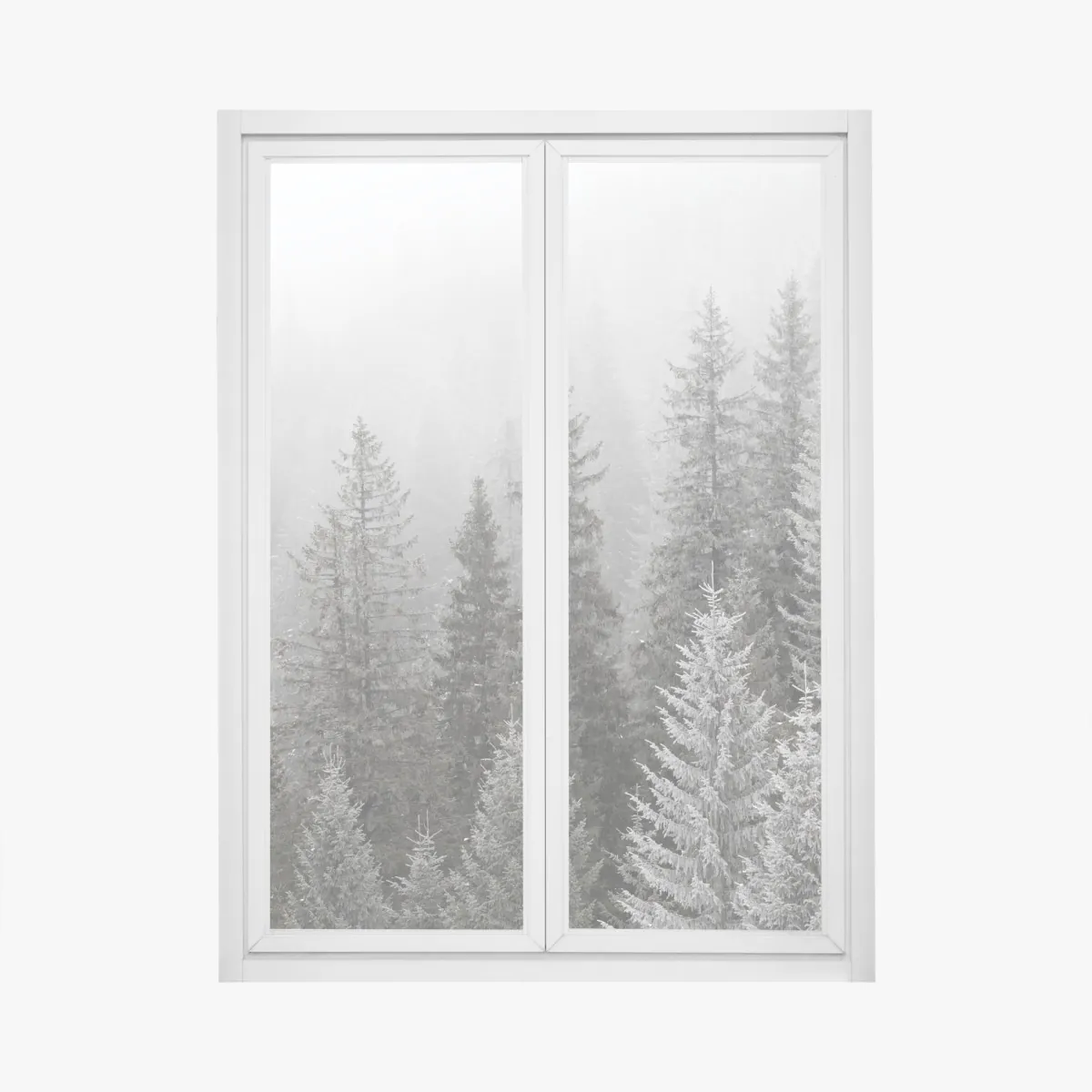 Naklejka na okno mglisty zimowy las w Karpatach – Wallissimo® Naklejka na okno mglisty zimowy las w Karpatach – Wallissimo®