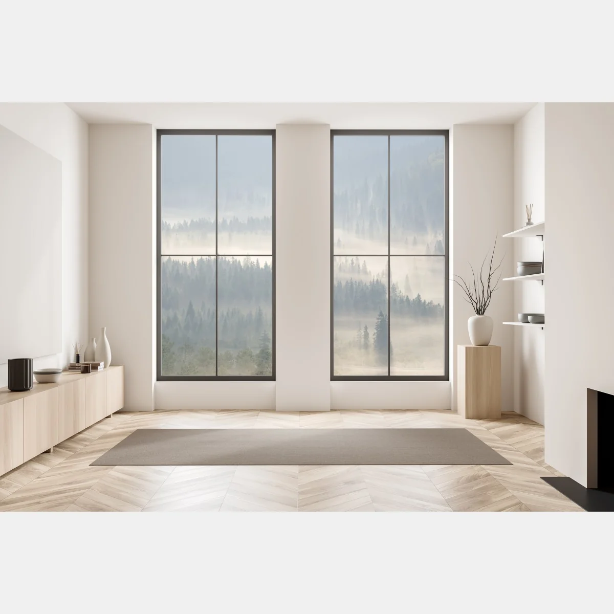 Naklejka na okno mglisty las iglasty o świcie – Wallissimo® Naklejka na okno mglisty las iglasty o świcie – Wallissimo®