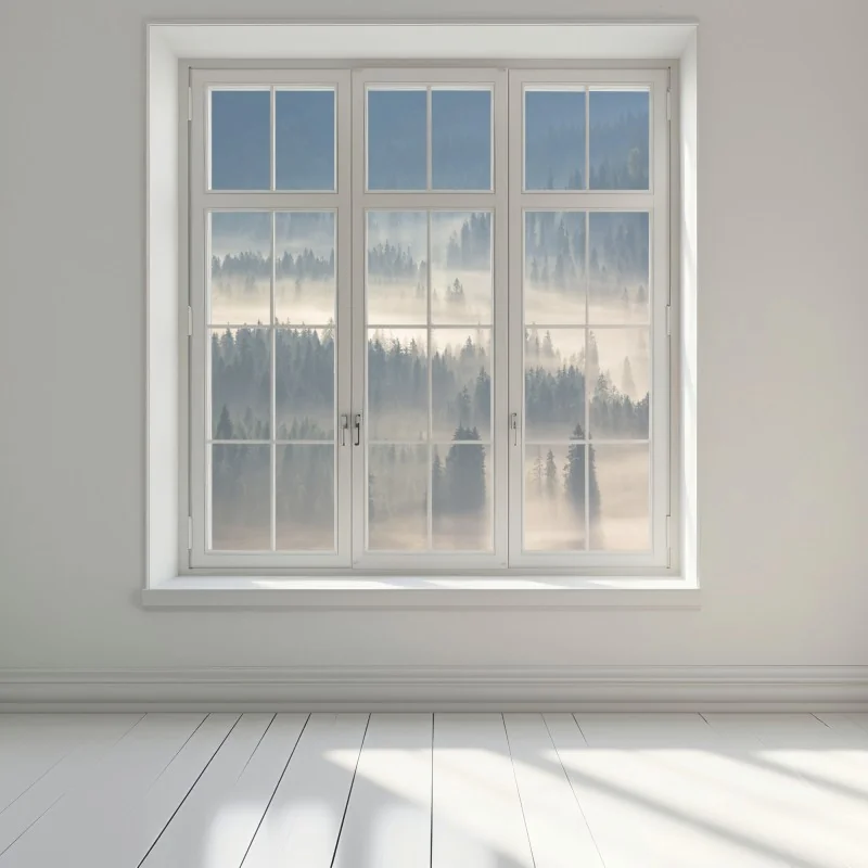 Naklejka na okno mglisty las iglasty o świcie – Wallissimo® Naklejka na okno mglisty las iglasty o świcie – Wallissimo®