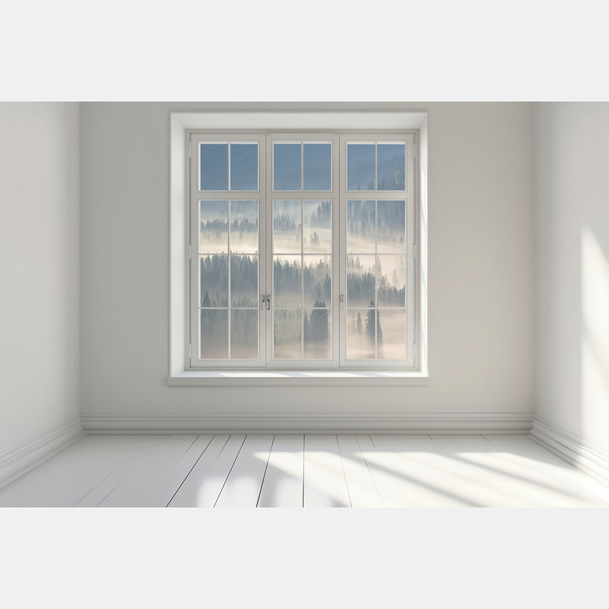 Naklejka na okno mglisty las iglasty o świcie – Wallissimo® Naklejka na okno mglisty las iglasty o świcie – Wallissimo®