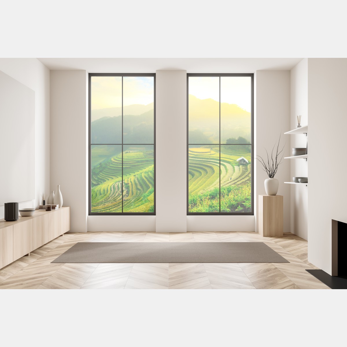 Naklejka na okno złote tarasy ryżowe o wschodzie słońca – Wallissimo® Naklejka na okno złote tarasy ryżowe o wschodzie słońca – Wallissimo®