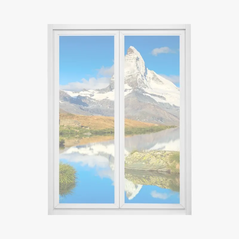 Naklejka na okno majestatyczny Matterhorn odbity w alpejskim jeziorze