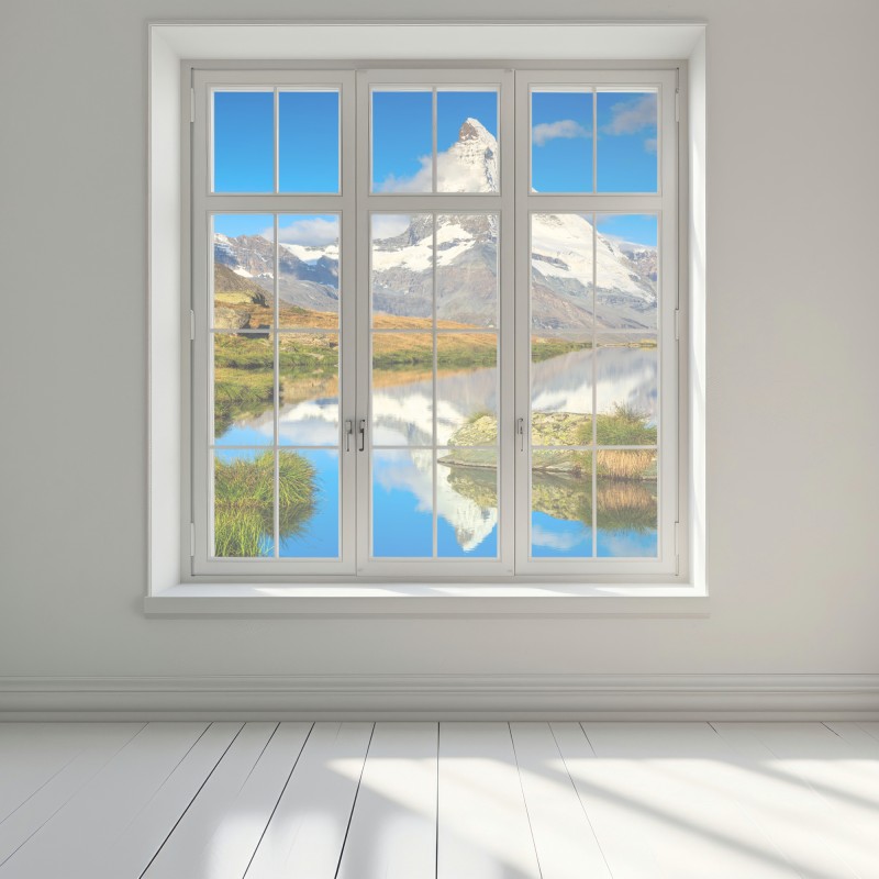 Naklejka na okno majestatyczny Matterhorn odbity w alpejskim jeziorze – Wallissimo® Naklejka na okno majestatyczny Matterhorn odbity w alpejskim jeziorze – Wallissimo®