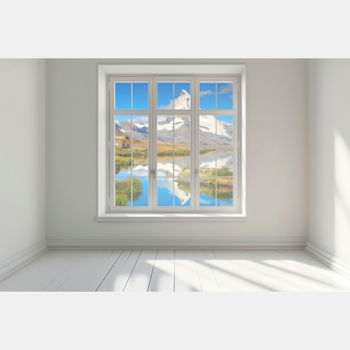 Naklejka na okno majestatyczny Matterhorn odbity w alpejskim jeziorze – Wallissimo® Naklejka na okno majestatyczny Matterhorn odbity w alpejskim jeziorze – Wallissimo®
