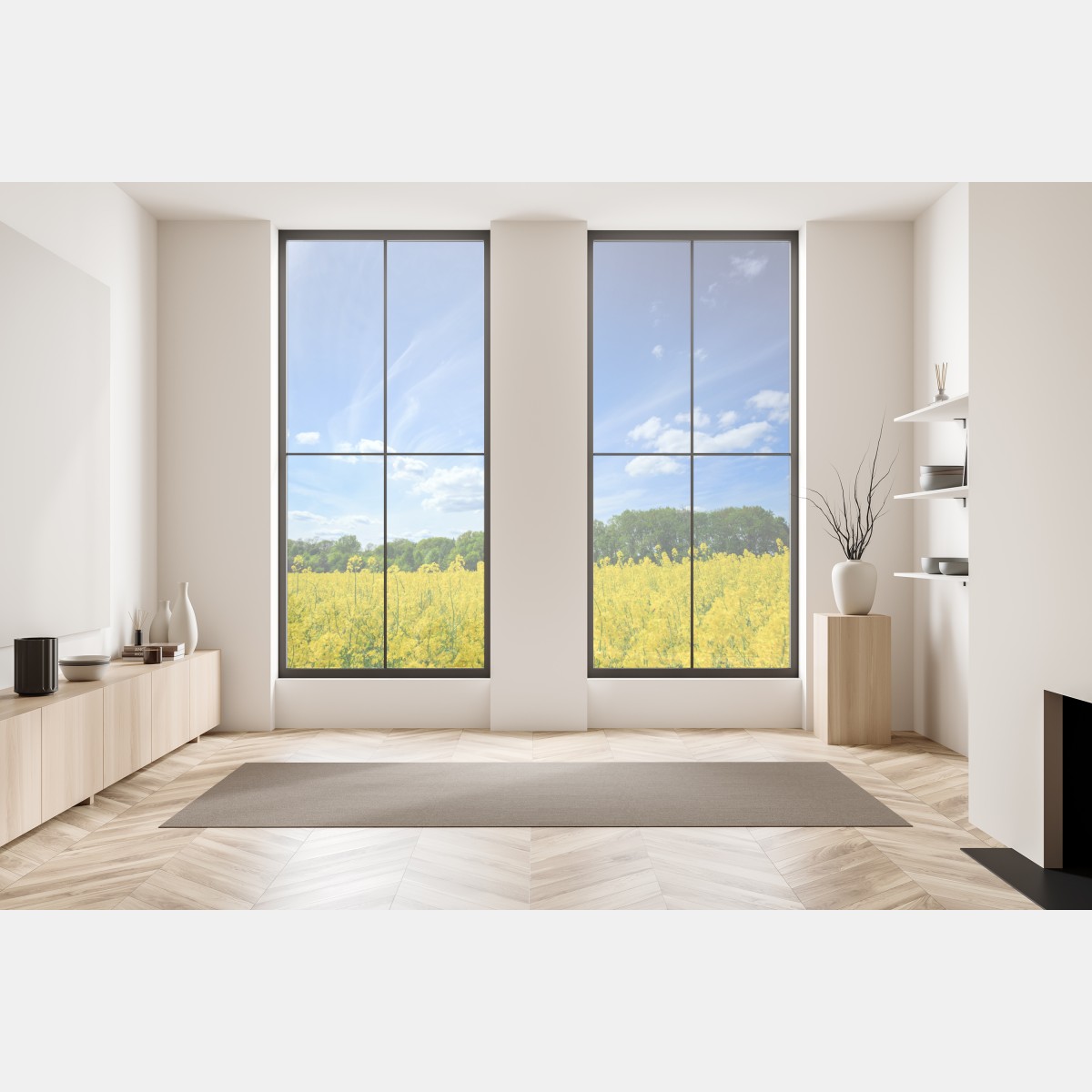 Naklejka na okno Polskie pole rzepaku pod błękitnym niebem – Wallissimo® Naklejka na okno Polskie pole rzepaku pod błękitnym niebem – Wallissimo®