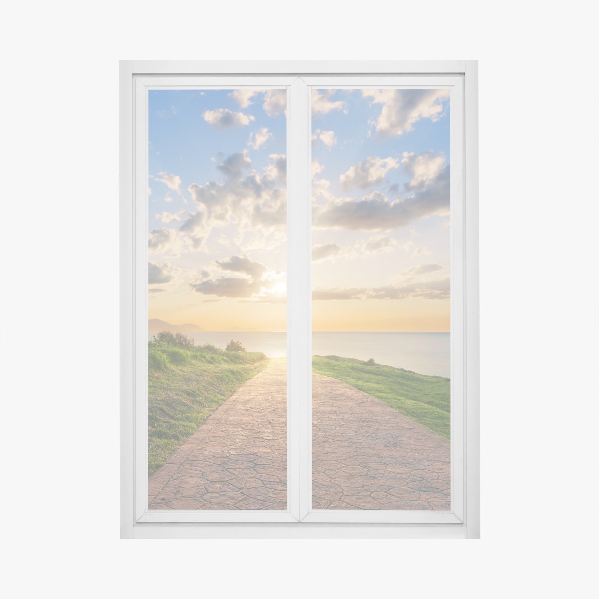 Window decal path to the sea at sunrise
