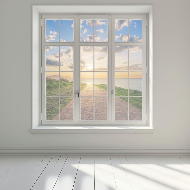 Naklejka na okno ścieżka nad morzem o wschodzie słońca – Wallissimo® Naklejka na okno ścieżka nad morzem o wschodzie słońca – Wallissimo®