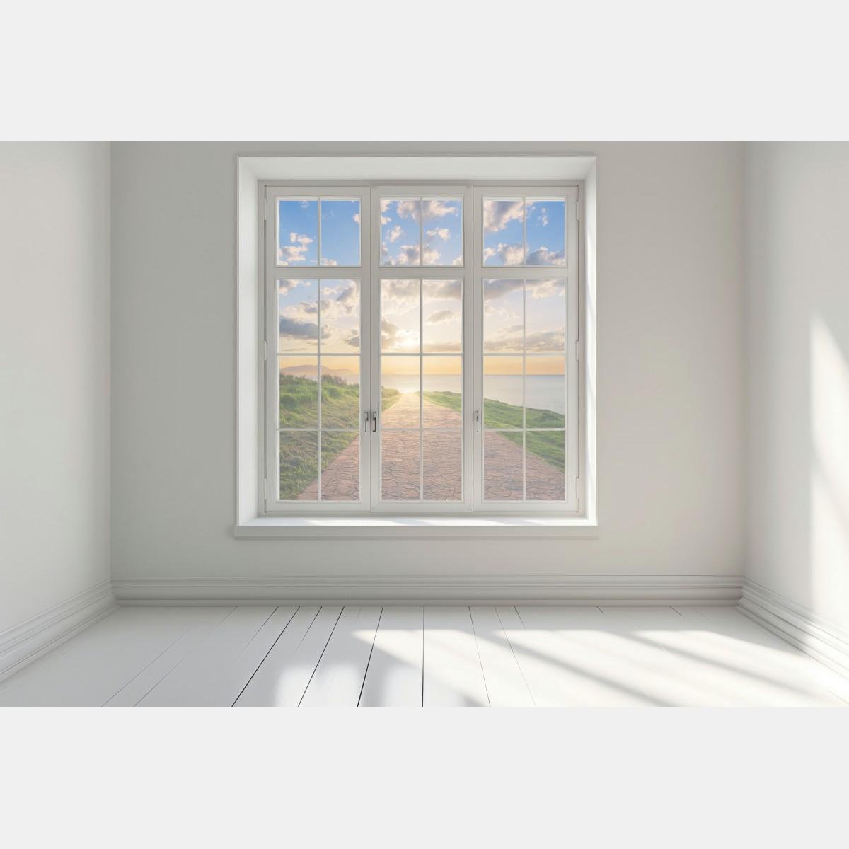 Naklejka na okno ścieżka nad morzem o wschodzie słońca – Wallissimo® Naklejka na okno ścieżka nad morzem o wschodzie słońca – Wallissimo®