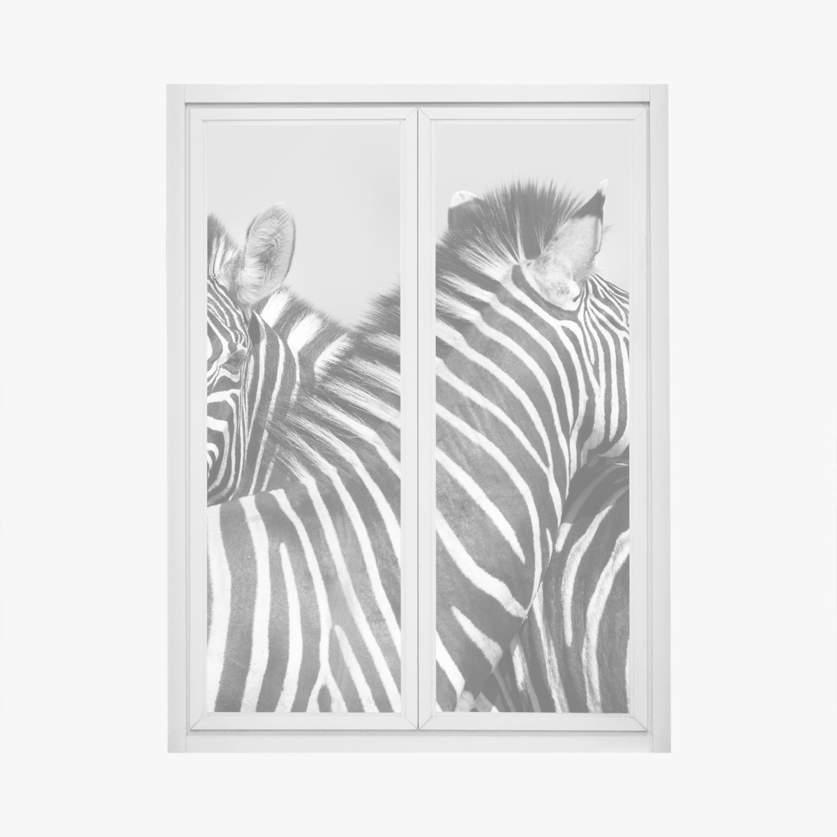 Window decal intertwined zebras in monochrome