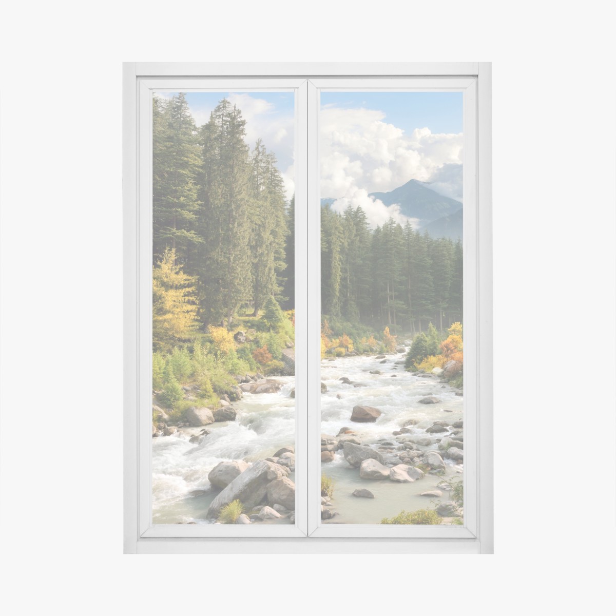 Window decal autumn mountain river landscape