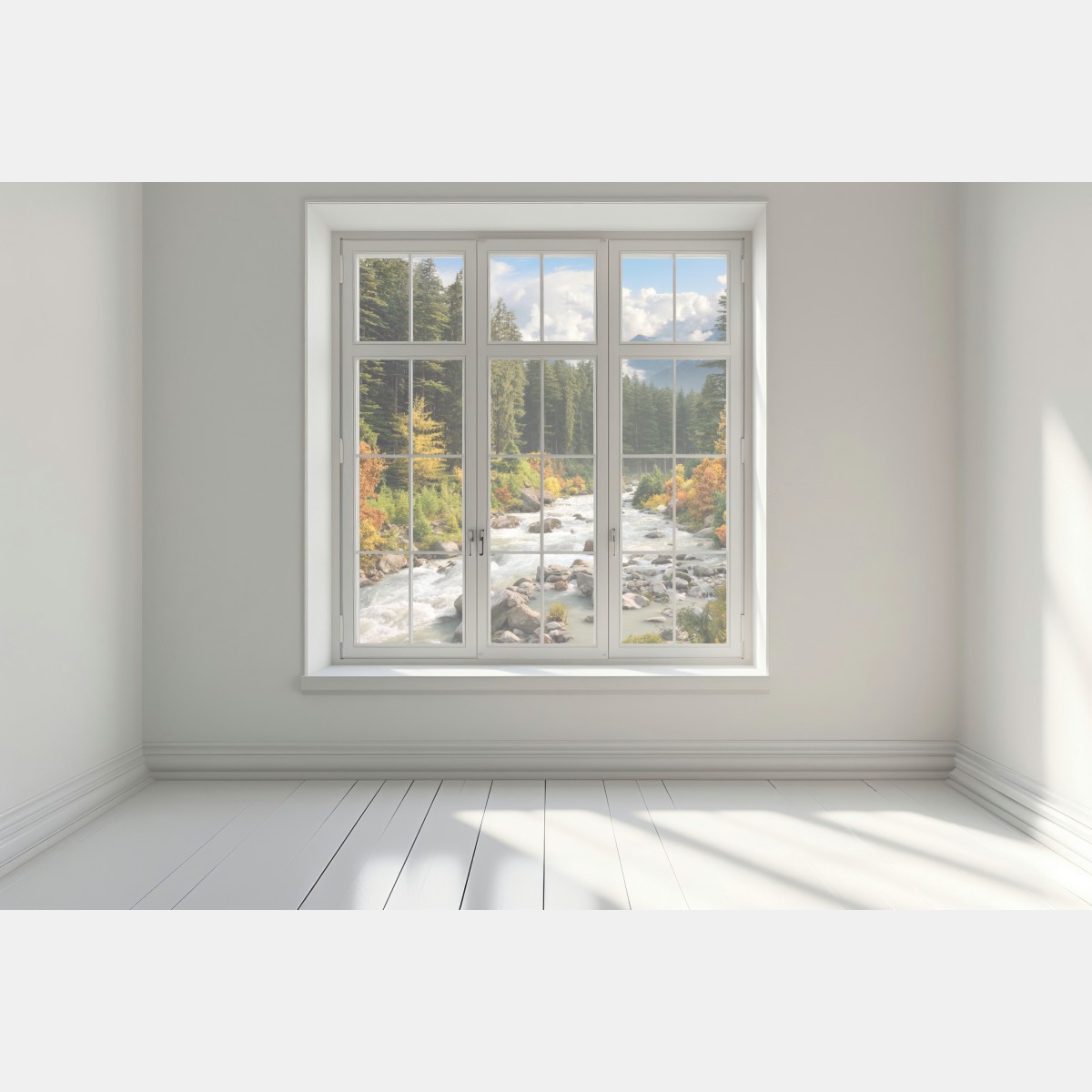 Naklejka na okno jesienny górski krajobraz z rzeką – Wallissimo® Naklejka na okno jesienny górski krajobraz z rzeką – Wallissimo®