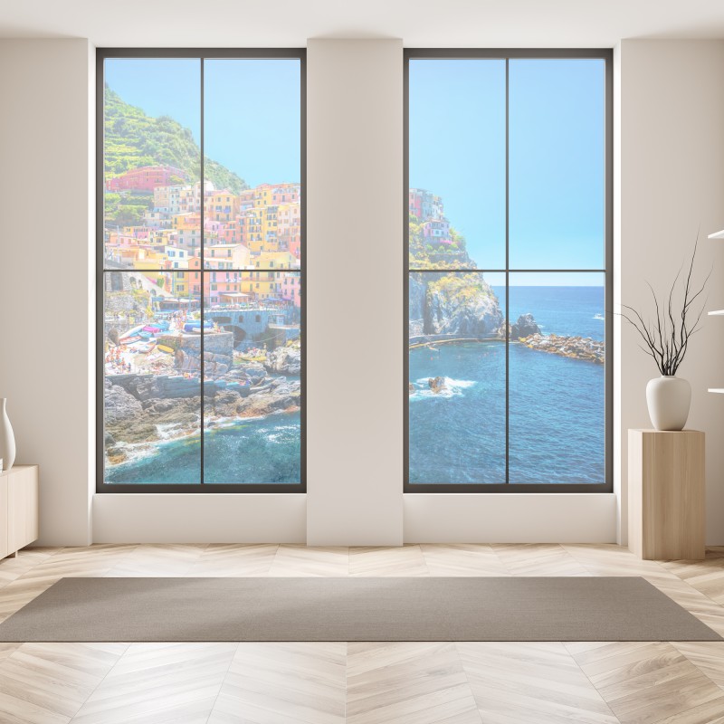 Naklejka na okno jesienne drzewa odbite w spokojnym jeziorze – Wallissimo®