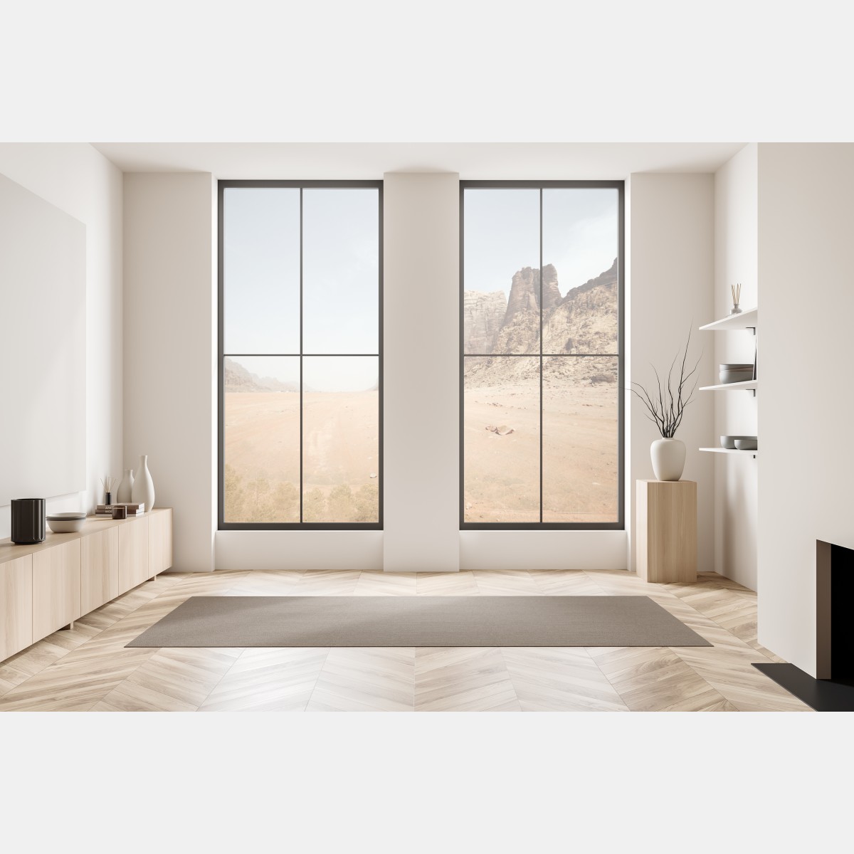 Naklejka na okno rozległa panorama pustyni Wadi Rum, Jordania – Wallissimo® Naklejka na okno rozległa panorama pustyni Wadi Rum, Jordania – Wallissimo®