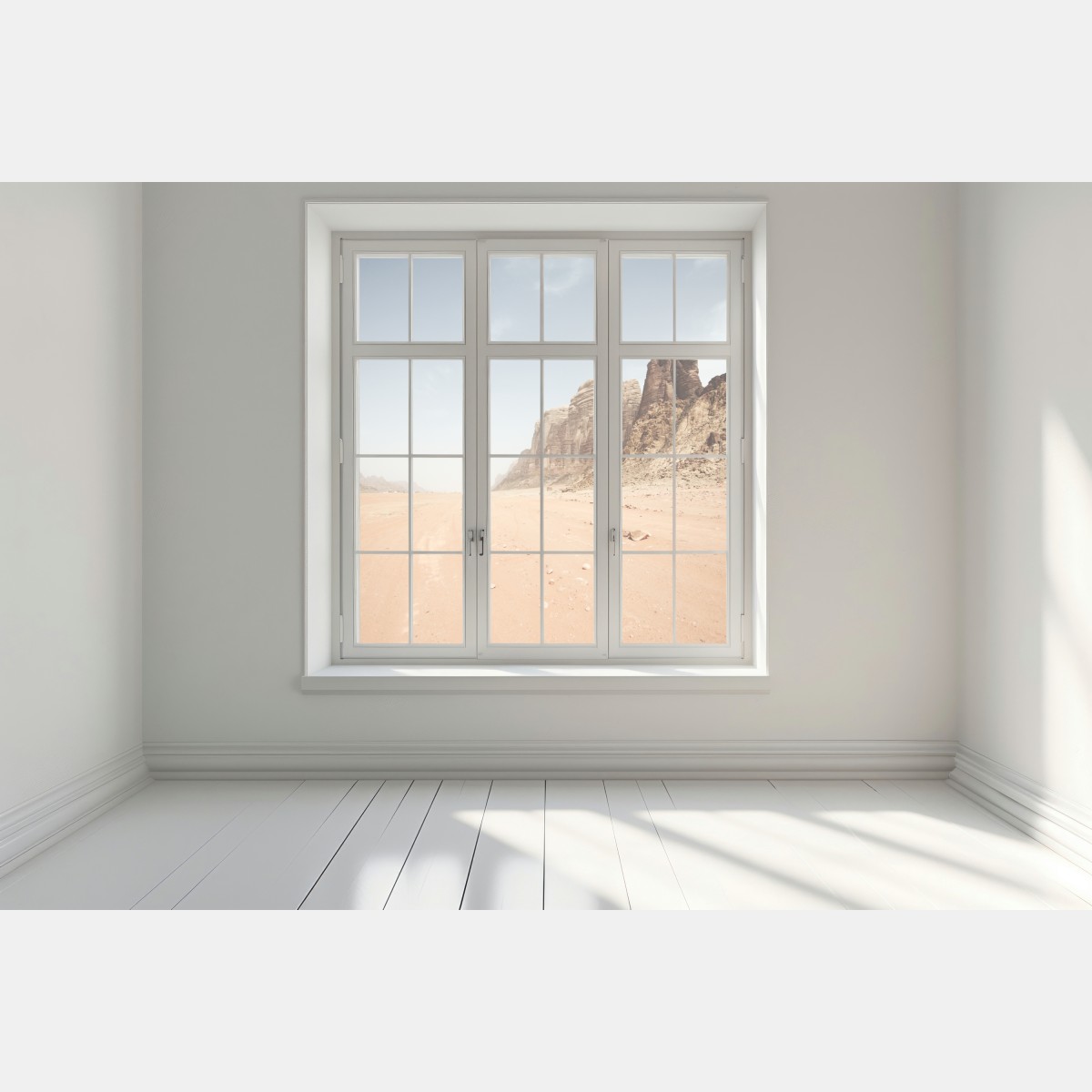 Naklejka na okno rozległa panorama pustyni Wadi Rum, Jordania – Wallissimo® Naklejka na okno rozległa panorama pustyni Wadi Rum, Jordania – Wallissimo®