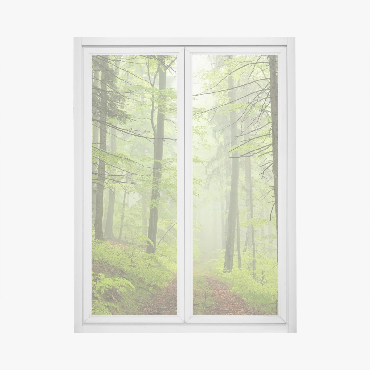 Window decal misty green forest trail