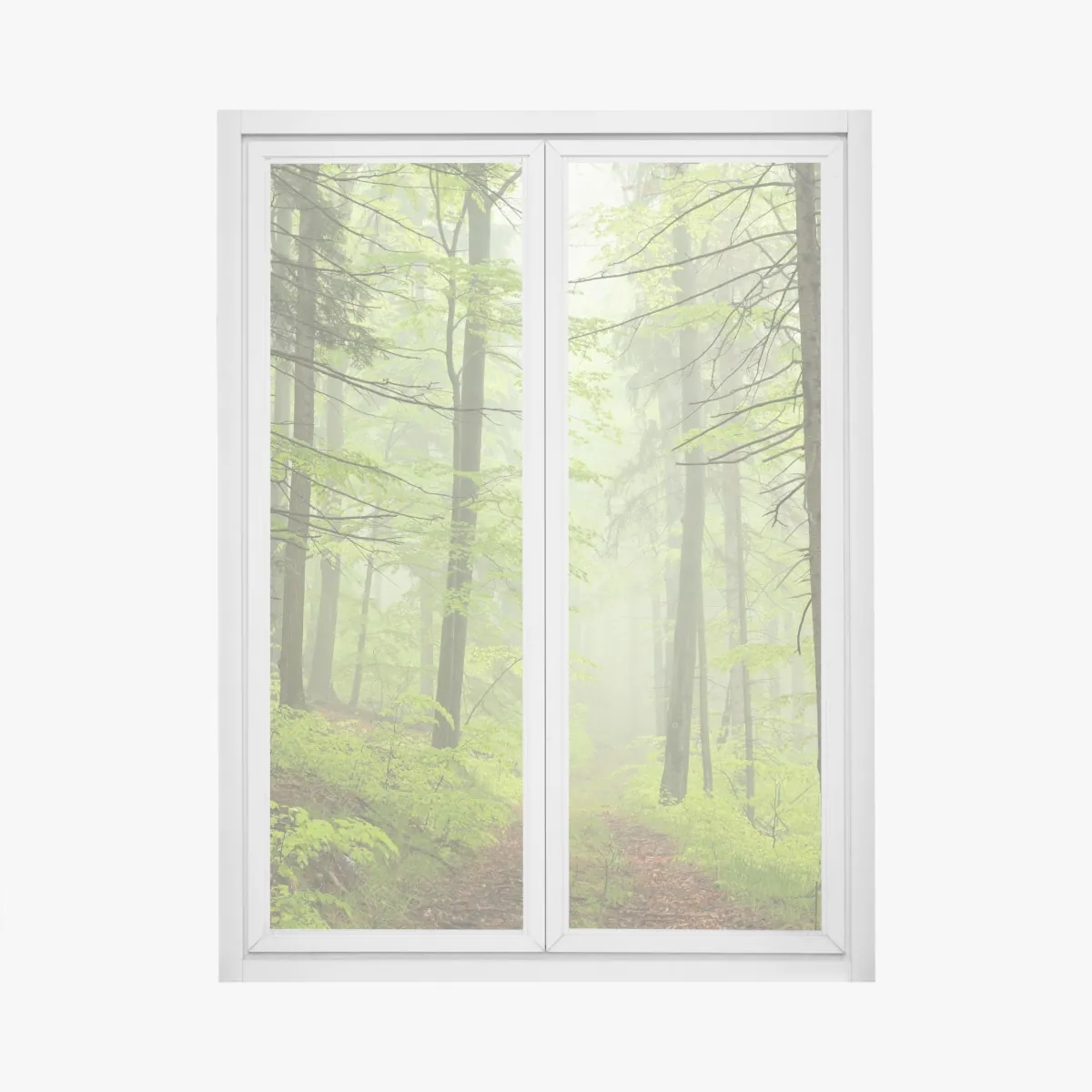 Naklejka na okno mglisty zielony leśny szlak – Wallissimo® Naklejka na okno mglisty zielony leśny szlak – Wallissimo®