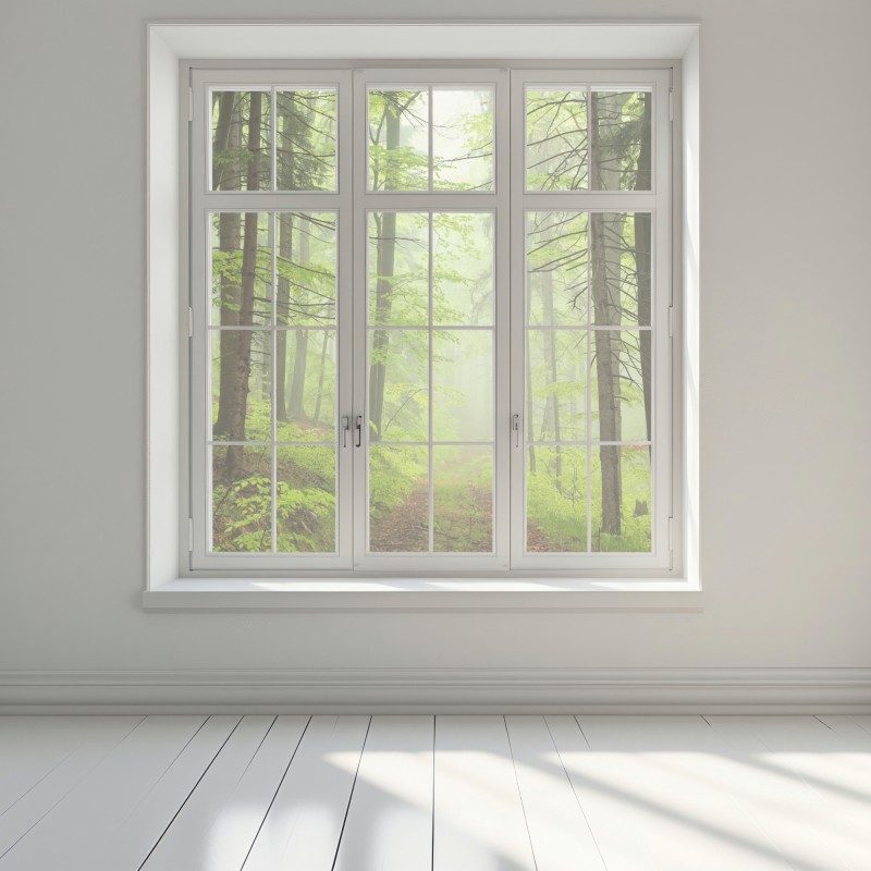 Naklejka na okno mglisty zielony leśny szlak – Wallissimo® Naklejka na okno mglisty zielony leśny szlak – Wallissimo®